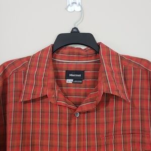 Marmot Men's Orange Plaid Long-Sleeve Button-Up Shirt Size XL/TG